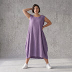 Damen Kleid Avantgarde Viskose Lila, Ballonschnitt, ärmellos, Flügeltaschen, Oversize große Größen – AKH Fashion