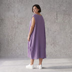 Damen Kleid Avantgarde Viskose Lila, Ballonschnitt, ärmellos, Flügeltaschen, Oversize große Größen – AKH Fashion