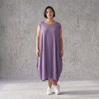 Damen Kleid Avantgarde Viskose Lila, Ballonschnitt, ärmellos, Flügeltaschen, Oversize große Größen – AKH Fashion