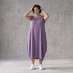 Damen Kleid Avantgarde Viskose Lila, Ballonschnitt, ärmellos, Flügeltaschen, Oversize große Größen – AKH Fashion