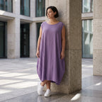 Damen Kleid Avantgarde Viskose Lila, Ballonschnitt, ärmellos, Flügeltaschen, Oversize große Größen – AKH Fashion