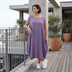 Damen Kleid Avantgarde Viskose Lila, Ballonschnitt, ärmellos, Flügeltaschen, Oversize große Größen – AKH Fashion