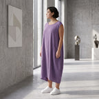 Damen Kleid Avantgarde Viskose Lila, Ballonschnitt, ärmellos, Flügeltaschen, Oversize große Größen – AKH Fashion