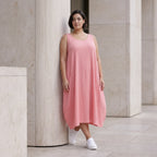 Damen Kleid Avantgarde Viskose Rosa, Ballonschnitt, ärmellos, Oversize große Größen – AKH Fashion