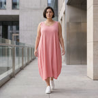 Damen Kleid Avantgarde Viskose Rosa, Ballonschnitt, ärmellos, Oversize große Größen – AKH Fashion