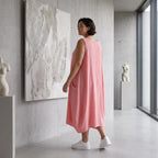 Damen Kleid Avantgarde Viskose Rosa, Ballonschnitt, ärmellos, Oversize große Größen – AKH Fashion