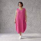 Damen Kleid Avantgarde Viskose Fuchsia, Ballonschnitt, ärmellos, Flügeltaschen, Oversize große Größen – AKH Fashion
