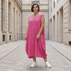 Damen Kleid Avantgarde Viskose Fuchsia, Ballonschnitt, ärmellos, Flügeltaschen, Oversize große Größen – AKH Fashion