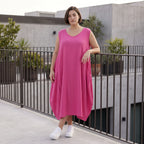 Damen Kleid Avantgarde Viskose Fuchsia, Ballonschnitt, ärmellos, Flügeltaschen, Oversize große Größen – AKH Fashion