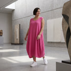Damen Kleid Avantgarde Viskose Fuchsia, Ballonschnitt, ärmellos, Flügeltaschen, Oversize große Größen – AKH Fashion
