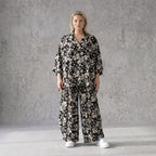 Damen Bluse Avantgarde Viskose Schwarz/Ecru, gerundet, Streifen, Knopfleiste, Oversize große Größen – AKH Fashion