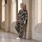 Damen Bluse Avantgarde Viskose Schwarz/Ecru, gerundet, Streifen, Knopfleiste, Oversize große Größen – AKH Fashion