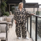 Damen Bluse Avantgarde Viskose Schwarz/Ecru, gerundet, Streifen, Knopfleiste, Oversize große Größen – AKH Fashion