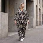 Damen Bluse Avantgarde Viskose Schwarz/Ecru, gerundet, Streifen, Knopfleiste, Oversize große Größen – AKH Fashion