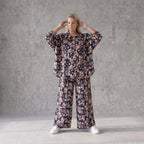 Damen Bluse Avantgarde Viskose Marine/Rose, Knopfverschluss, Oversize große Größen – AKH Fashion