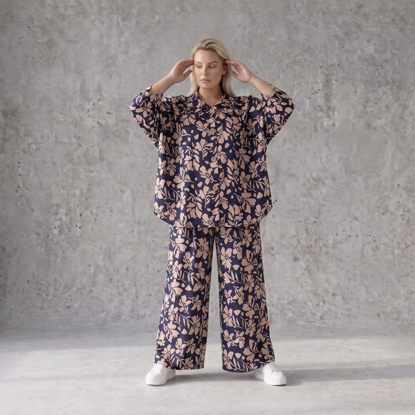 Damen Bluse Avantgarde Viskose Marine/Rose, Knopfverschluss, Oversize große Größen – AKH Fashion