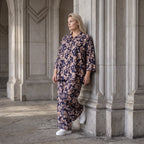 Damen Bluse Avantgarde Viskose Marine/Rose, Knopfverschluss, Oversize große Größen – AKH Fashion