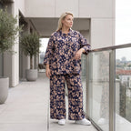 Damen Bluse Avantgarde Viskose Marine/Rose, Knopfverschluss, Oversize große Größen – AKH Fashion