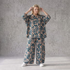 Damen Bluse Avantgarde Viskose Petrol/Rose, locker fallend, angeschnitten, Hemdkragen, Oversize große Größen – AKH Fashion