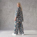 Damen Bluse Avantgarde Viskose Petrol/Rose, locker fallend, angeschnitten, Hemdkragen, Oversize große Größen – AKH Fashion