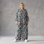 Damen Bluse Avantgarde Viskose Petrol/Rose, locker fallend, angeschnitten, Hemdkragen, Oversize große Größen – AKH Fashion