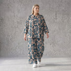 Damen Bluse Avantgarde Viskose Petrol/Rose, locker fallend, angeschnitten, Hemdkragen, Oversize große Größen – AKH Fashion