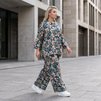Damen Bluse Avantgarde Viskose Petrol/Rose, locker fallend, angeschnitten, Hemdkragen, Oversize große Größen – AKH Fashion