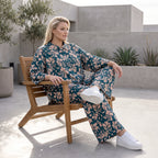 Damen Bluse Avantgarde Viskose Petrol/Rose, locker fallend, angeschnitten, Hemdkragen, Oversize große Größen – AKH Fashion