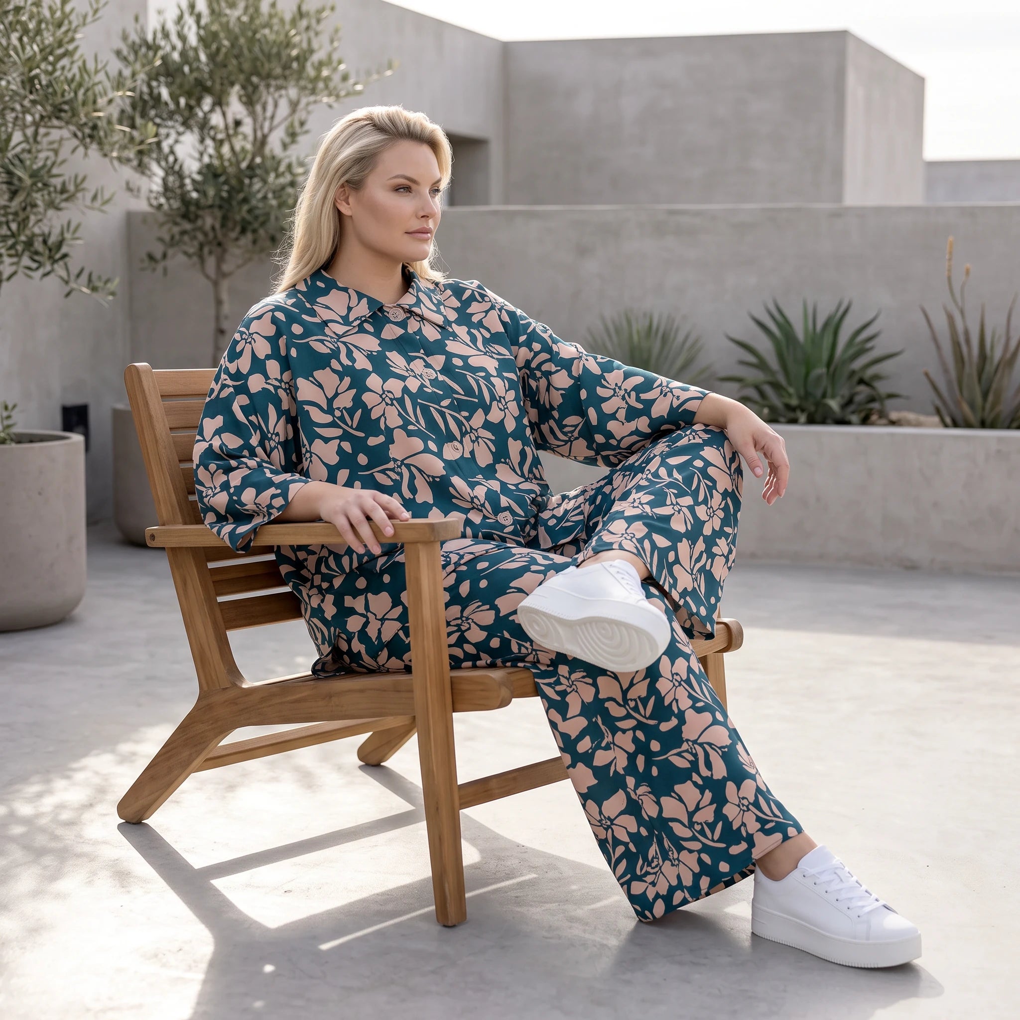 Damen Bluse Avantgarde Viskose Petrol/Rose, locker fallend, angeschnitten, Hemdkragen, Oversize große Größen – AKH Fashion