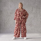 Damen Bluse Avantgarde Viskose Weinrot/Rose, fließend, angeschnitten, Knopfleiste, Oversize große Größen – AKH Fashion