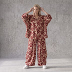 Damen Bluse Avantgarde Viskose Weinrot/Rose, fließend, angeschnitten, Knopfleiste, Oversize große Größen – AKH Fashion