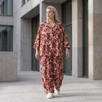 Damen Bluse Avantgarde Viskose Weinrot/Rose, fließend, angeschnitten, Knopfleiste, Oversize große Größen – AKH Fashion