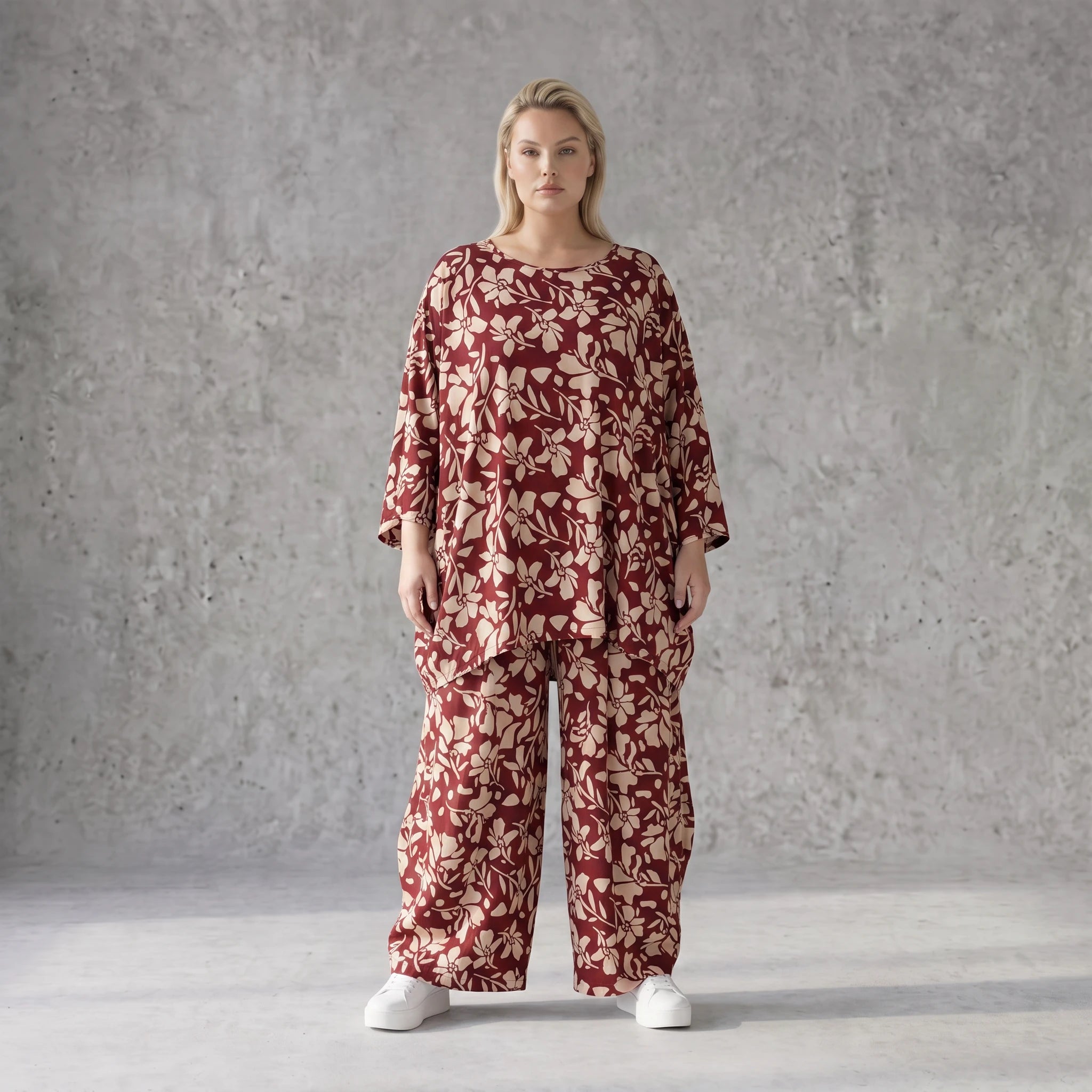 Damen Shirt Avantgarde Viskose Weinrot/Rose, A-Linie, Seitennahttaschen, Oversize große Größen – AKH Fashion