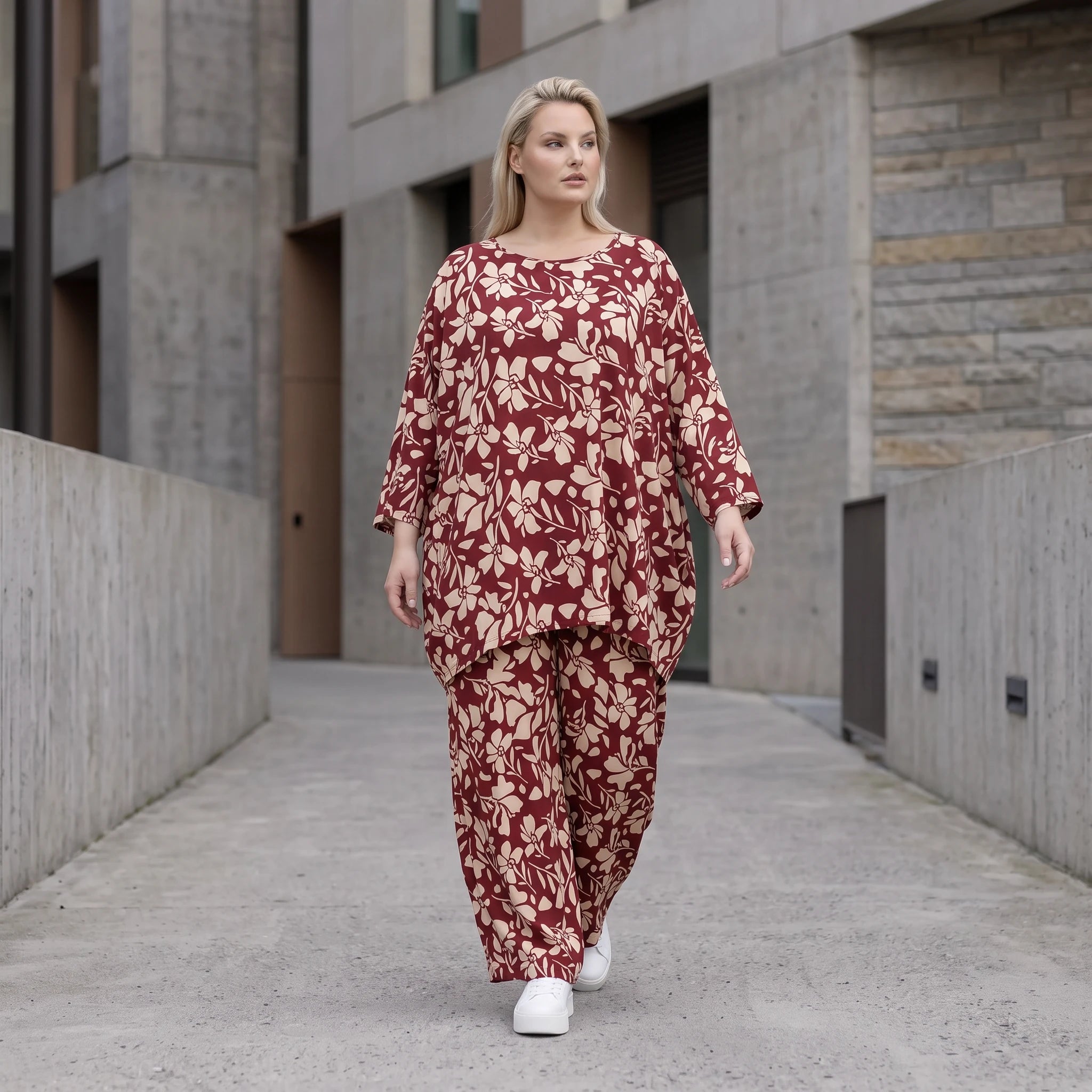 Damen Shirt Avantgarde Viskose Weinrot/Rose, A-Linie, Seitennahttaschen, Oversize große Größen – AKH Fashion
