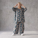 Damen Shirt Avantgarde Viskose Petrol/Rose, A-Linie, 3/4-Arm, Seitentaschen, Oversize große Größen – AKH Fashion