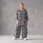 Damen Shirt Avantgarde Viskose Petrol/Rose, A-Linie, 3/4-Arm, Seitentaschen, Oversize große Größen – AKH Fashion