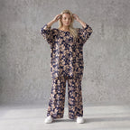 Damen Shirt Avantgarde Viskose Marine/Rose, A-Linie, 3/4-Arm, Seitentaschen, Oversize große Größen – AKH Fashion