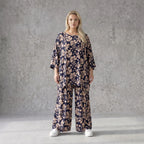Damen Shirt Avantgarde Viskose Marine/Rose, A-Linie, 3/4-Arm, Seitentaschen, Oversize große Größen – AKH Fashion