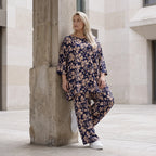 Damen Shirt Avantgarde Viskose Marine/Rose, A-Linie, 3/4-Arm, Seitentaschen, Oversize große Größen – AKH Fashion