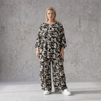 Damen Shirt Avantgarde Viskose Schwarz/Ecru, A-Linie, 3/4-Arm, Seitentaschen, Oversize große Größen – AKH Fashion