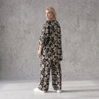 Damen Shirt Avantgarde Viskose Schwarz/Ecru, A-Linie, 3/4-Arm, Seitentaschen, Oversize große Größen – AKH Fashion