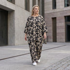 Damen Shirt Avantgarde Viskose Schwarz/Ecru, A-Linie, 3/4-Arm, Seitentaschen, Oversize große Größen – AKH Fashion