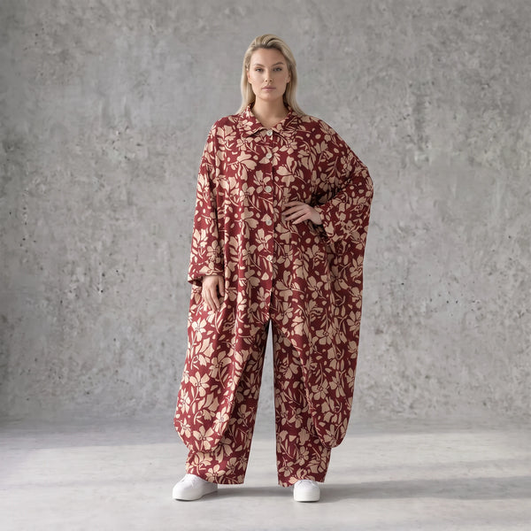 Damen Bluse Avantgarde Viskose Weinrot/Rose, fließend, Zipfelsaum, Oversize große Größen – AKH Fashion