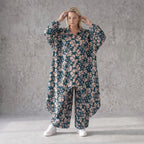 Damen Bluse Avantgarde Viskose Petrol/Rose, Zipfelbluse, Hemdkragen, Oversize große Größen – AKH Fashion