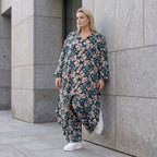 Damen Bluse Avantgarde Viskose Petrol/Rose, Zipfelbluse, Hemdkragen, Oversize große Größen – AKH Fashion