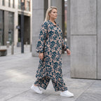 Damen Bluse Avantgarde Viskose Petrol/Rose, Zipfelbluse, Hemdkragen, Oversize große Größen – AKH Fashion