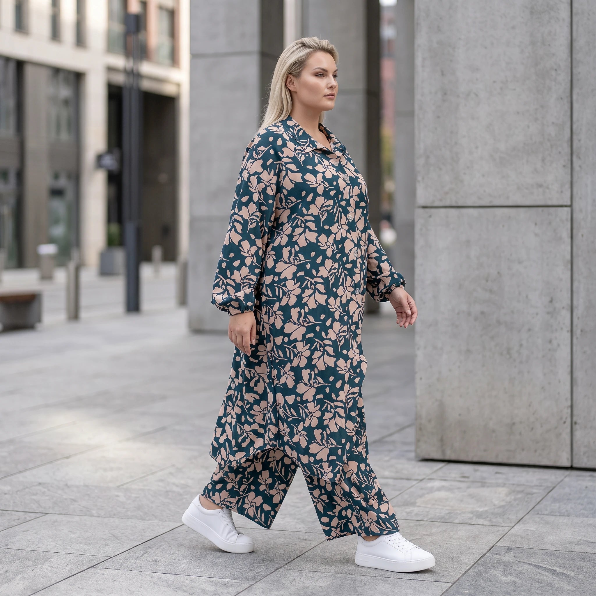 Damen Bluse Avantgarde Viskose Petrol/Rose, Zipfelbluse, Hemdkragen, Oversize große Größen – AKH Fashion