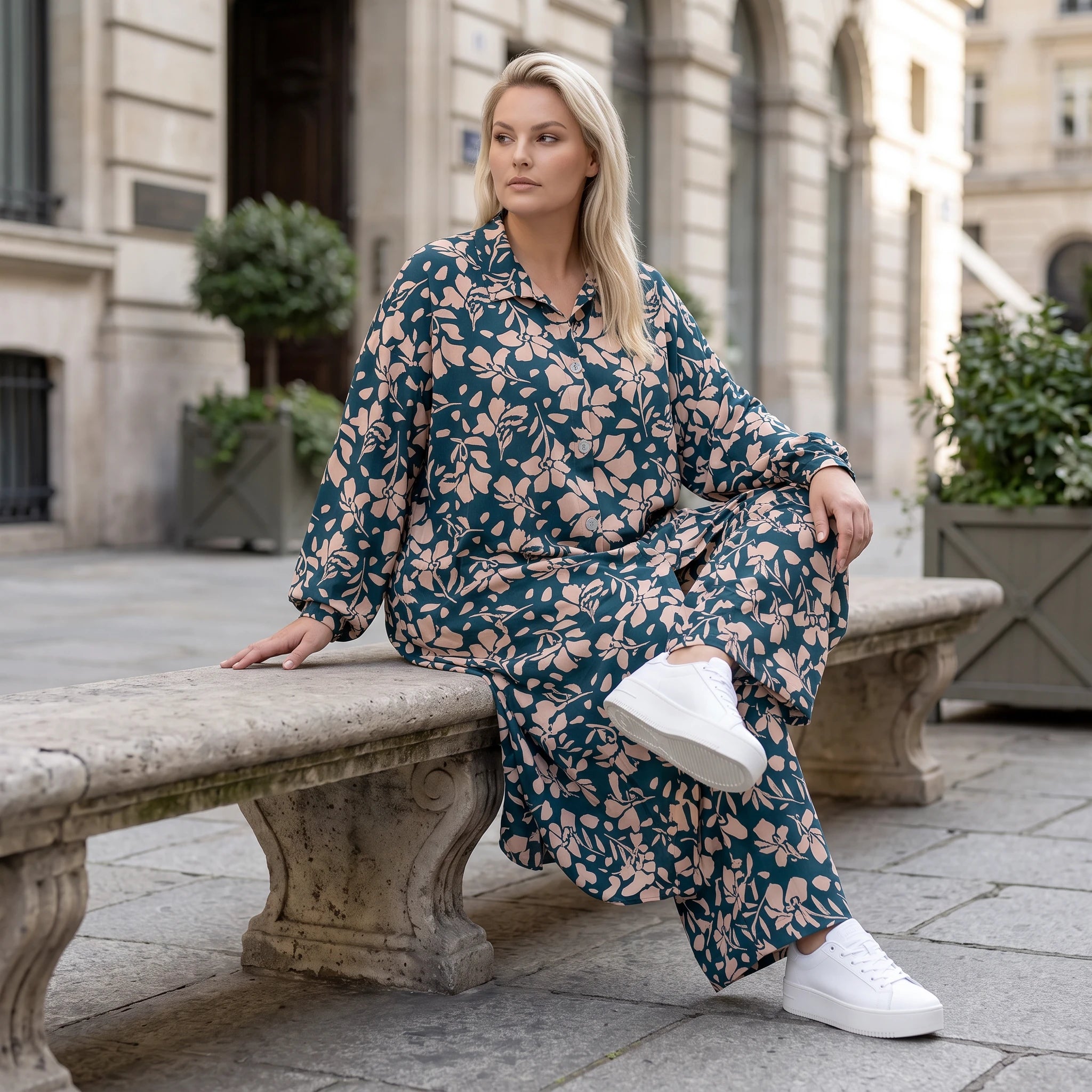 Damen Bluse Avantgarde Viskose Petrol/Rose, Zipfelbluse, Hemdkragen, Oversize große Größen – AKH Fashion