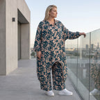Damen Bluse Avantgarde Viskose Petrol/Rose, Zipfelbluse, Hemdkragen, Oversize große Größen – AKH Fashion