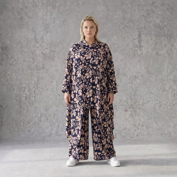 Damen Bluse Avantgarde Viskose Marine/Rose, fließend, Zipfelsaum, Oversize große Größen – AKH Fashion